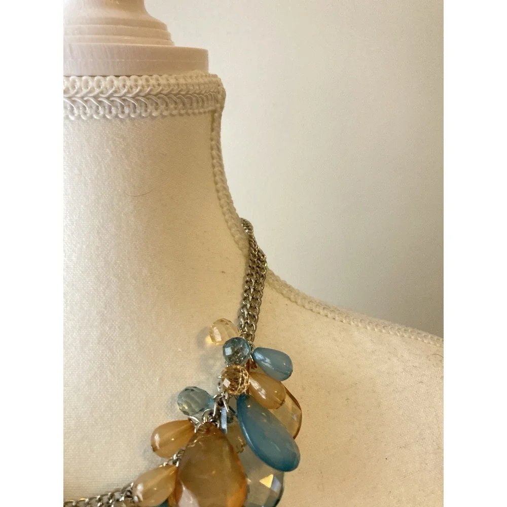 Colorful Acrylic Teardrop Necklace Blue‎ Orange Beaded Bib Collar Romantic